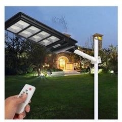 Lampa solara stradala Practicpentrucasa, cu telecomanda, senzor de miscare si lumina, suport prindere, 225 LED-uri, IP65, ABS, 15AH, 300W, temperatura culoare 6500K, 69.5x24.3x6.8 cm, autonomie 10-12 ore, negru