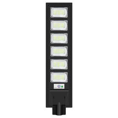 Lampa solara stradala Practicpentrucasa, cu telecomanda, senzor de miscare si lumina, suport prindere, 288 LED-uri, IP65, ABS, 15AH, 300W, temperatura culoare 6500K, 79x18.8x5 cm, autonomie 10-12 ore, negru