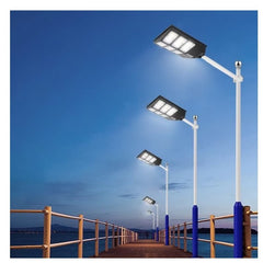 Lampa solara stradala Practicpentrucasa, cu telecomanda, senzor de miscare si lumina, suport prindere, 480 LED-uri, IP65, ABS, 15AH, 300W, temperatura culoare 6500K, 44.6x34.8x7.2 cm, autonomie 10-12 ore, negru
