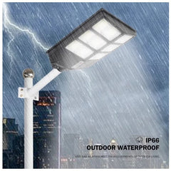 Lampa solara stradala Practicpentrucasa, cu telecomanda, senzor de miscare si lumina, suport prindere, 480 LED-uri, IP65, ABS, 15AH, 300W, temperatura culoare 6500K, 44.6x34.8x7.2 cm, autonomie 10-12 ore, negru