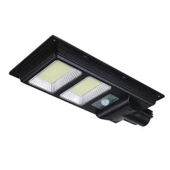 Lampa solara stradala Practicpentrucasa, cu suport de prindere si telecomanda, senzor de miscare si lumina, 96 LED-uri, IP65, ABS, 5AH, 100W, temperatura culoare 6500K, 37.8x18.8x5 cm, autonomie 10-12 ore, negru
