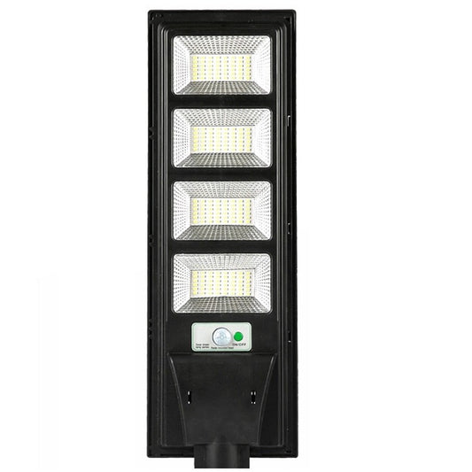 Lampa solara stradala Practicpentrucasa, cu telecomanda, senzor de miscare si lumina, suport prindere, 192 LED-uri, IP65, ABS, 8AH, 200W, temperatura culoare 6500K, 58.6x18.8x5 cm, autonomie 10-12 ore, negru