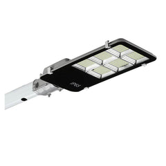 Lampa solara stradala Practicpentrucasa, IP65, senzor de lumina, 417 LED-uri SMD, 24000 lm, 300W, autonomie 12-16 ore, telecomanda, montare prin fixare, pentru strada sau gradina, finisaj lucios, material ABS, 49.5 x 21 x 6.5 cm, lumina alb rece