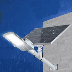 Lampa solara stradala Practicpentrucasa, IP65, senzor de lumina, 60 LED-uri SMD, 2250 lm, panou 25W, putere 200W, autonomie 12-16 ore, telecomanda, montare prin fixare, pentru strada sau gradina, finisaj mat, material ABS,  51.5 x 21 x 7.5, gri