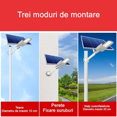 Lampa solara stradala Practicpentrucasa, IP65, senzor de lumina, 60 LED-uri SMD, 2250 lm, panou 25W, putere 200W, autonomie 12-16 ore, telecomanda, montare prin fixare, pentru strada sau gradina, finisaj mat, material ABS,  51.5 x 21 x 7.5, gri