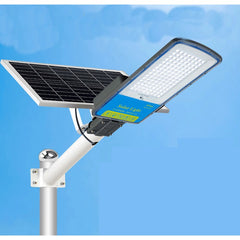 Lampa solara stradala Practicpentrucasa, IP66, senzor de lumina, 120 LED-uri SMD, 1800 lm, panou 20W, putere 100W, autonomie 12-16 ore, telecomanda, montare prin fixare, pentru strada sau gradina, finisaj mat, material ABS, 49 x 21 x 5.5 cm, gri