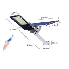 Lampa solara stradala Practicpentrucasa, pentru curte sau strada, finisaj lucios, rezistent la apa, montare prin fixare, senzor lumina, baterie de litiu, IP65, lumina rece, putere 500W, autonomie 10 ore, 49.5 x 21 x 9 cm, negru