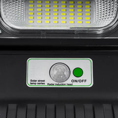 Lampa stradala solara Practicpentrucasa, cu telecomanda, 36 cm x 11.5 cm, 108 COB LED, 2592 Lumeni, 21.6 W - echivalent 172 W bec incadescent, IP65, Senzor de Miscare, Senzor de Lumina, 2 Grile, Alb Rece