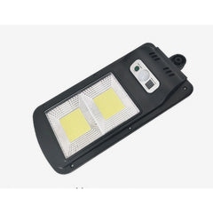 Lampa stradala solara Practicpentrucasa, cu telecomanda, 36 cm x 11.5 cm, 108 COB LED, 2592 Lumeni, 21.6 W - echivalent 172 W bec incadescent, IP65, Senzor de Miscare, Senzor de Lumina, 2 Grile, Alb Rece