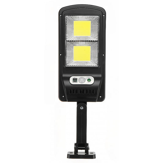 Lampa stradala solara Practicpentrucasa, cu telecomanda, 36 cm x 11.5 cm, 108 COB LED, 2592 Lumeni, 21.6 W - echivalent 172 W bec incadescent, IP65, Senzor de Miscare, Senzor de Lumina, 2 Grile, Alb Rece