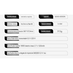 Lampa Solara De Exterior LED Practicpentrucasa, 36 cm x 11.5 cm, 2400Lumeni 100 COB LED 20 W - echivalent 160 W bec incadescent, IP65, Senzor de Miscare, Senzor de Lumina, 1 Grila, Alb Rece