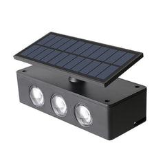 Lampa solara LED bidirectionala Practicpentrucasa, cu panou ajustabil, comutator culoare lumina, pentru perete, scari, gradina, terasa, 16 x 6.5 cm, 6 LED-uri, material ABS, baterie 3.7 V, 1200mah, multicolor