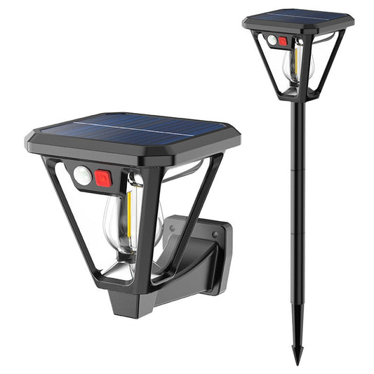 Lampa Solara LED, Practicpentrucasa, Tip Felinar, pentru Perete/Sol, 10.8 x 12.3 x 46 cm, 3 Moduri, Lumina Calda, din ABS si PP, Negru