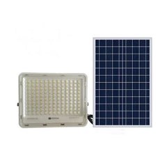Proiector LED cu Panou Solar Practicpentrucasa, Senzor de lumina Waterproof, 100W, 23x18 cm, suport U inclus, panou afisaj nivel baterie, telecomanda, 220V, Design Modern, Alb