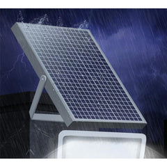 Set 2 proiectoare LED cu Panou Solar Practicpentrucasa, Senzor de miscare, Telecomanda, Waterproof, 200 LED-uri incorporate, 65W, 24x18 cm, IP67, Design Modern, Negru