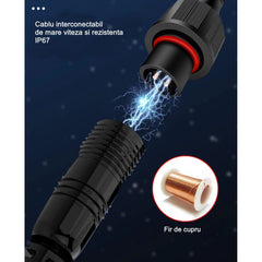 Set 2 proiectoare LED cu Panou Solar Practicpentrucasa, Senzor de miscare, Telecomanda, Waterproof, 200 LED-uri incorporate, 65W, 24x18 cm, IP67, Design Modern, Negru