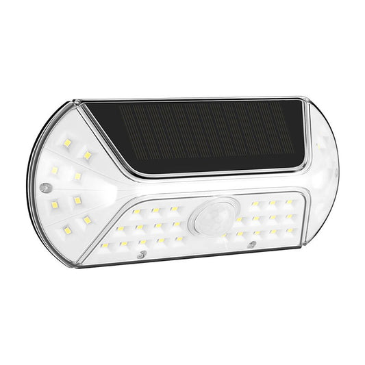 Aplica solara LED SMD pentru perete Practicpentrucasa, cu senzor de miscare, dreptunghiulara, IP44, luminozitate mare 40 LED-uri, 3.7V, 1200mah, autonomie 8 ore, 19.2 x 8.9 cm, alb rece