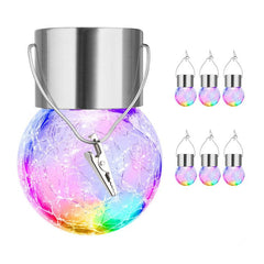 Lampa Solara Practicpentrucasa, LED, Tip Candelabru Mic, Cu Bila Din Sticla Crapata, Exterioara, Impermeabila, Iluminare 6-12 H, Multicolor