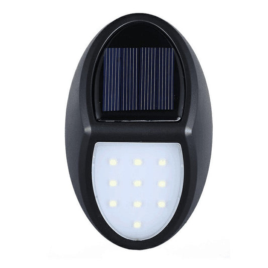 Aplica solara LED pentru perete Practicpentrucasa, in forma ovala, 10 LED-uri, lumina puternica, IP65, 12 x 7.5 cm, 1.2 V, 300 mAh, autonomie 8-10 ore, alb rece