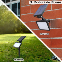 Lampa solara pentru terasa/gradina 48 de LED-uri Practicpentrucasa, cu 2 moduri de fixare, senzor de lumina, IP44, material ABS, 5W, 80 lm, 26.5 cm x 14 cm, Alb Rece
