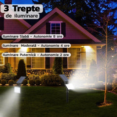 Lampa solara pentru terasa/gradina 48 de LED-uri Practicpentrucasa, cu 2 moduri de fixare, senzor de lumina, IP44, material ABS, 5W, 80 lm, 26.5 cm x 14 cm, Alb Rece