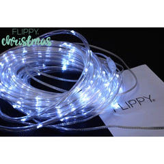 Instalatie luminoasa de Craciun tip furtun luminos, 100 LED-uri, 12 metri lungime, 8 programe, 2 metri prelungitor, sarma din cupru, incarcare solara, alb rece, Practicpentrucasa