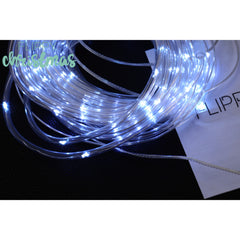 Instalatie luminoasa de Craciun tip furtun luminos, 100 LED-uri, 12 metri lungime, 8 programe, 2 metri prelungitor, sarma din cupru, incarcare solara, alb rece, Practicpentrucasa