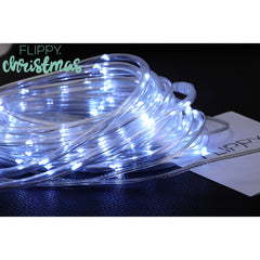 Instalatie luminoasa de Craciun tip furtun luminos, 100 LED-uri, 12 metri lungime, 8 programe, 2 metri prelungitor, sarma din cupru, incarcare solara, alb rece, Practicpentrucasa