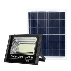 Proiector LED SMD 400W cu incarcare solara Practicpentrucasa, panou solar, cu telecomanda, suport prindere, material ABS, 12AH, 473 LED-uri, 969Lm, 20x15 cm, negru