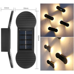 Aplica solara LED Practicpentrucasa, ABS/Policarbonat, rezistenta la apa IP65, 2 LED-uri SMD, pentru perete, scari, 1.2V, 600mah, 16 x 5.9 x 3.3  cm, lumina alb cald, negru