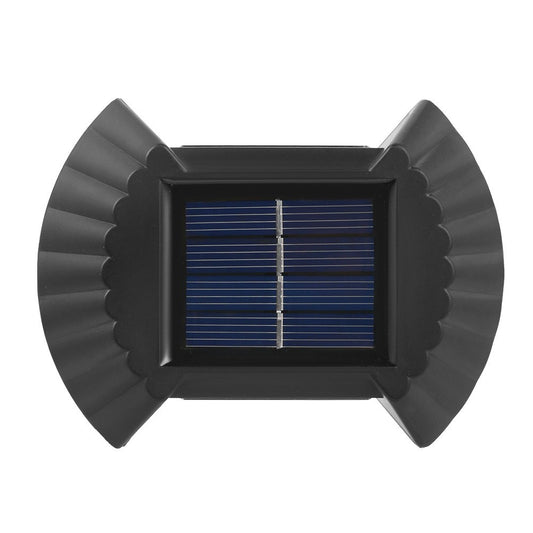 Set 4 Aplice solare LED Bidirectionale pentru perete Practicpentrucasa, in forma de funda, 8 LED-uri, material ABS si PC, lumina puternica, IP65, 10 x 7.5 cm, baterie 1.2 V, 300 mAh, autonomie 8-10 ore, alb cald