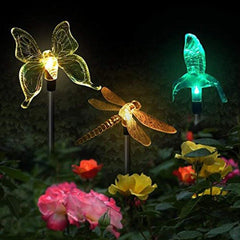 Set 3 Lampi Solare LED tip pasare-fluture-libelula, Inaltime 43 cm, Practicpentrucasa, Multicolor
