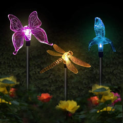 Set 3 Lampi Solare LED tip pasare-fluture-libelula, Inaltime 43 cm, Practicpentrucasa, Multicolor
