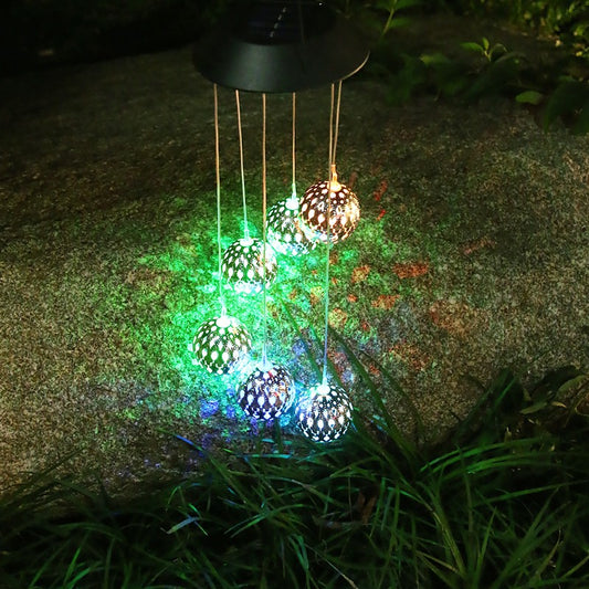 Lampa solara de tip decoratiune pentru gradina, Practicpentrucasa, model clopotel de vant,  alb cald