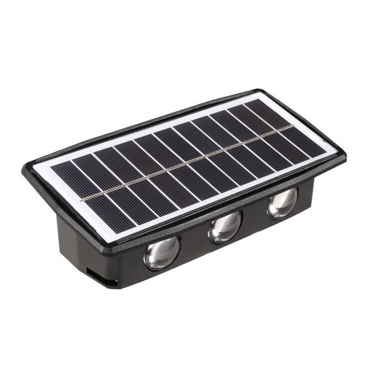 Lampa solara LED bidirectionala dreptunghiulara pentru perete Practicpentrucasa, 20.5x10 cm, 6 LED-uri, 5.5V, ABS, 500mAh, rezistent la apa IP65, alb cald