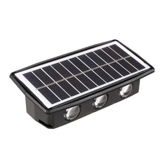 Lampa solara LED bidirectionala dreptunghiulara pentru perete Practicpentrucasa, 20.5x10 cm, 6 LED-uri, 5.5V, ABS, 500mAh, rezistent la apa IP65, alb cald