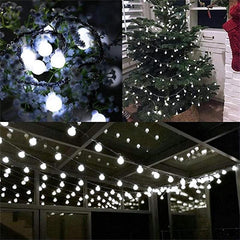 Instalatie Lumini Gradina, 12 metri, 100 de LED-uri cu ornament tip Bulb, 8 jocuri de lumini alb rece, cu energie solara, liniar, interior/exterior, Practicpentrucasa