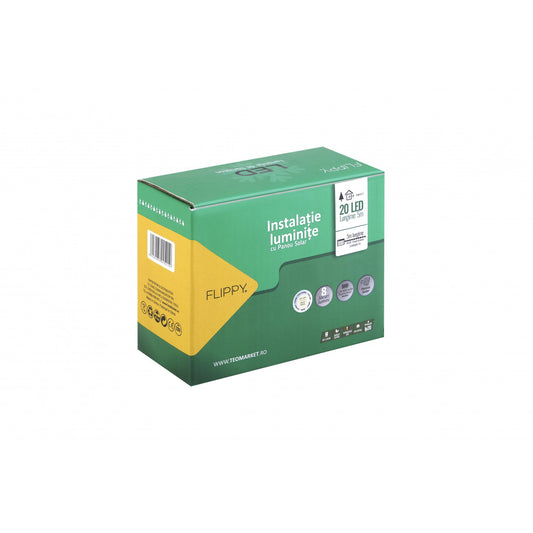 Instalatie Craciun, 5 metri, 20 de LED-uri cu ornament tip Bulb, 8 jocuri de lumini alb cald, cu energie solara, liniar, interior/exterior, Practicpentrucasa