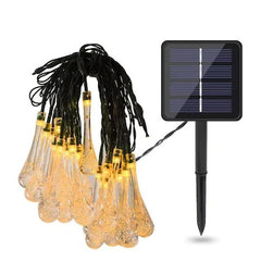 Instalatie Craciun, Tip Picaturi de apa, 20 Led-uri, 5 metri, Alb cald, Energie solara, Senzor de lumina, Practicpentrucasa