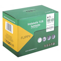 Instalatie luminoasa de Craciun tip furtun luminos, 100 LED-uri, 12 metri lungime, 8 programe, 2 metri prelungitor, sarma din cupru, incarcare solara, alb rece, Practicpentrucasa