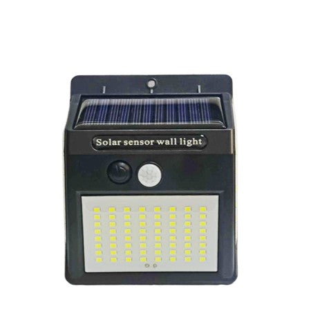 Lampa cu incarcare solara si senzor de miscare pentru exterior, 64 LED cu distanta de inductie, montaj pe perete, fara cabluri, Practicpentrucasa