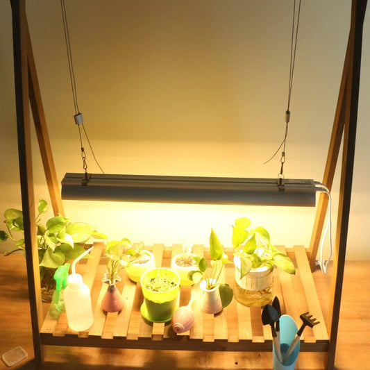 Lampa dubla pentru cresterea plantelor Practicpentrucasa, 50 cm, T5, tehnologie LED, nu afecteaza plantele, potrivit pentru intregul ciclu de crestere, lumina alb calda