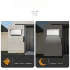 Aplica Solara De Exterior LED Practicpentrucasa,  13.5 cm x 8 cm, 150 Lumeni 60 LED 18W,  IP65, 3 trepte de lumina, Senzor de Lumina, FORMA ARC, Alb Rece