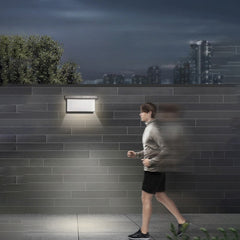 Aplica Solara De Exterior LED Practicpentrucasa,  13.5 cm x 8 cm, 150 Lumeni 60 LED 18W,  IP65, 3 trepte de lumina, Senzor de Lumina, FORMA ARC, Alb Rece