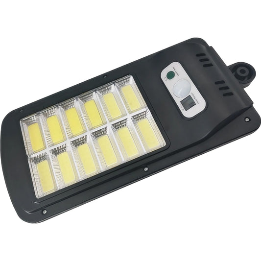 Lampa Solara De Exterior LED Practicpentrucasa, 36 cm x 11.5 cm, kit montare inclus, 2880 Lumeni 120 COB LED 24 W - echivalent 192 W bec incadescent, IP65, Senzor de Miscare, 3 moduri de iluminare, Senzor de Lumina, 12 Grile, Alb Rece
