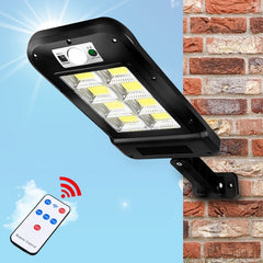 Lampa Solara De Exterior LED Practicpentrucasa, 36 cm x 11.5 cm, 3072 Lumeni 128 COB LED 25.6 W - echivalent 205 W bec incadescent, IP65, Senzor de Miscare, Senzor de Lumina, 4 Grile, Alb Rece