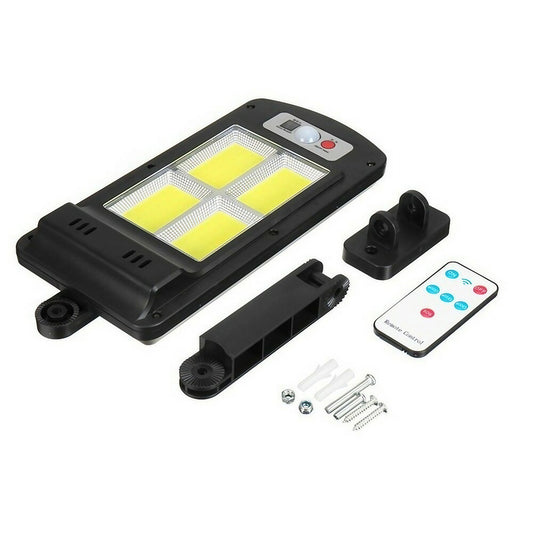 Lampa Solara De Exterior LED Practicpentrucasa, 36 cm x 11.5 cm, 3072 Lumeni 128 COB LED 25.6 W - echivalent 205 W bec incadescent, IP65, Senzor de Miscare, Senzor de Lumina, 4 Grile, Alb Rece