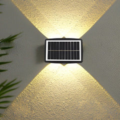 Lampa solara LED bidirectionala dreptunghiulara pentru perete Practicpentrucasa, 20.5x10 cm, 6 LED-uri, 5.5V, ABS, 500mAh, rezistent la apa IP65, alb rece