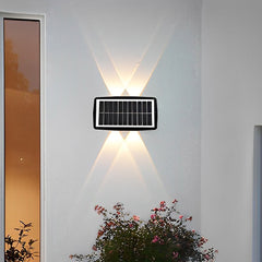 Lampa solara LED bidirectionala dreptunghiulara pentru perete Practicpentrucasa, 20.5x10 cm, 6 LED-uri, 5.5V, ABS, 500mAh, rezistent la apa IP65, alb cald