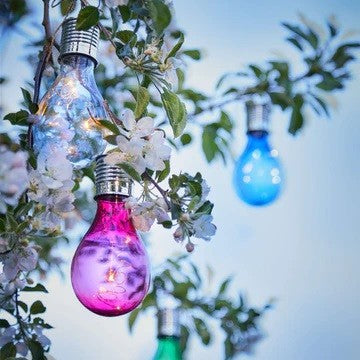 Lampa Solara LED Decorativa sub forma de Bulb, pentru exterior, suspendata, IP65, Ultron Rosu, Practicpentrucasa